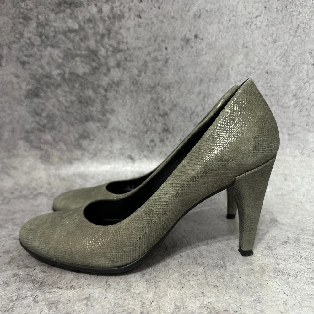 Ecco Shape 75 Sleek Pumps Womens 39 8-8.5 Gray Snakeskin Leather Heel